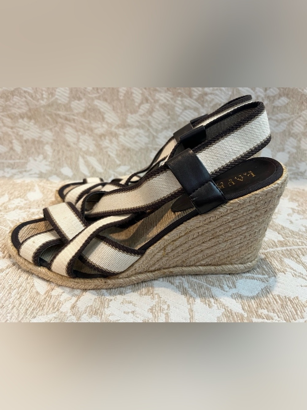 Lauren, Ralph Lauren Rory, black white Woven Espadrille Wedges
